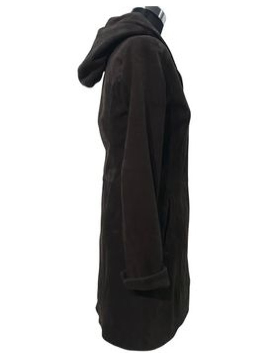 Buffalo leather long hooded jacket