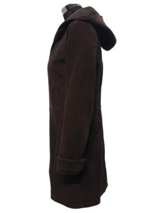 Buffalo leather long hooded jacket