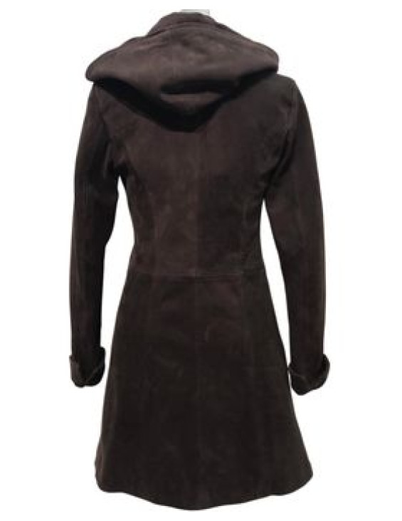 Buffalo leather long hooded jacket